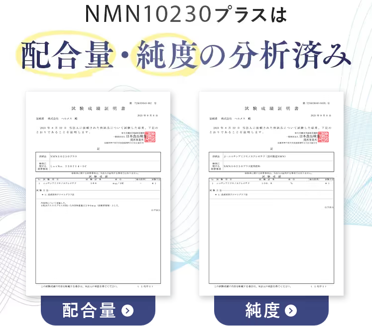 NMN10230プラスの配合量や純度の解説画像